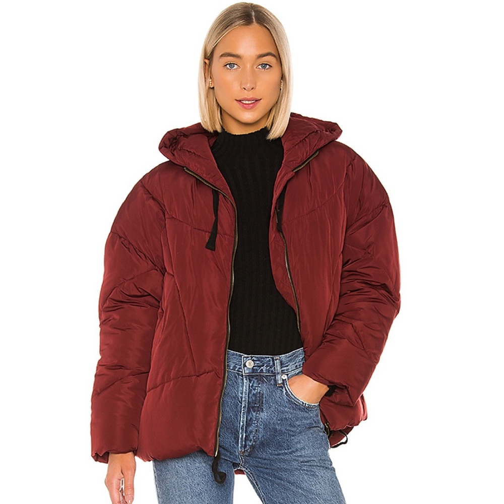 COPY - COPY - FREE PEOPLE Hailey Padded Hooded Jacket red Wine